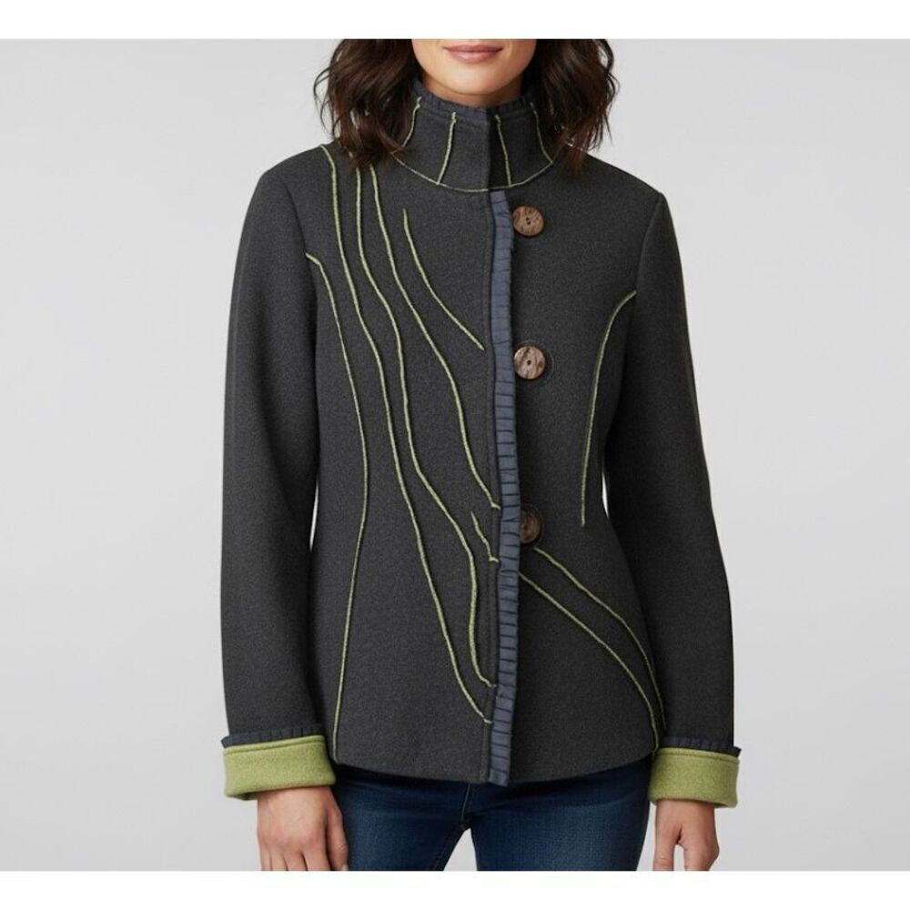 Icelandic Design Hepburn Wool Jacket Size S Green Button Front